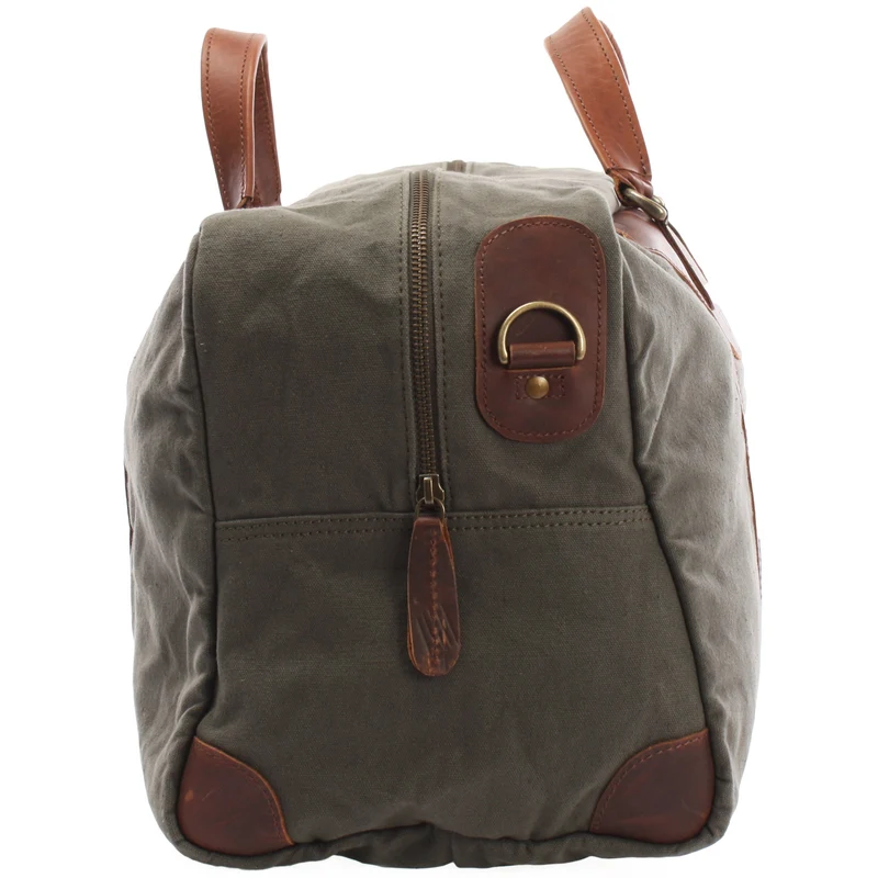 kleine Reisetasche Weekender Canvas Leder 45cm grün LE2009