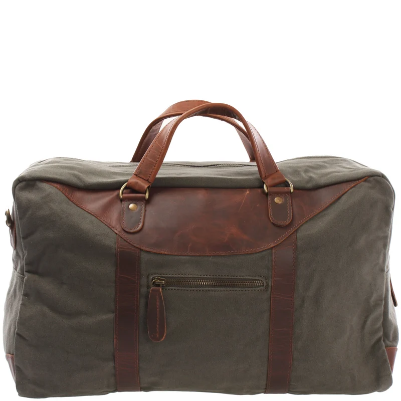 kleine Reisetasche Weekender Canvas Leder 45cm grün LE2009