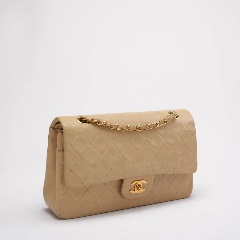 Chanel Vintage Beige Lammleder Medium Double Flap 1997