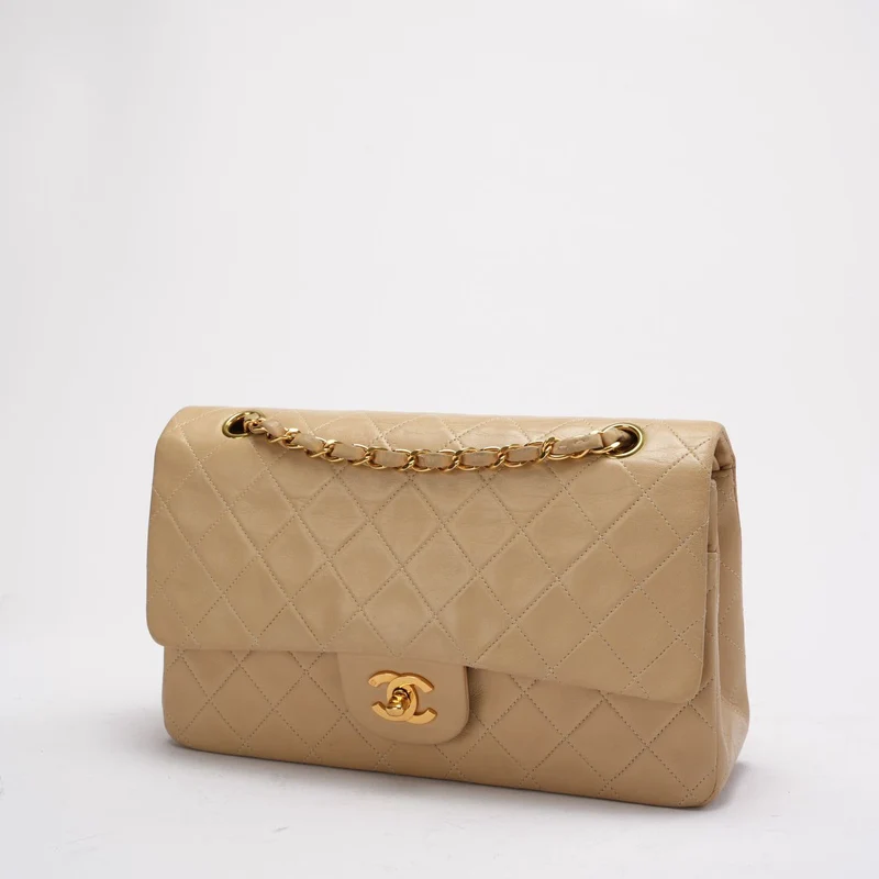 Chanel Vintage Beige Lammleder Medium Double Flap 1997