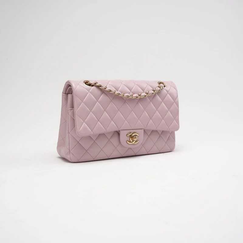 Chanel Pink Quilted Medium Classic Double Flap Bag 2017