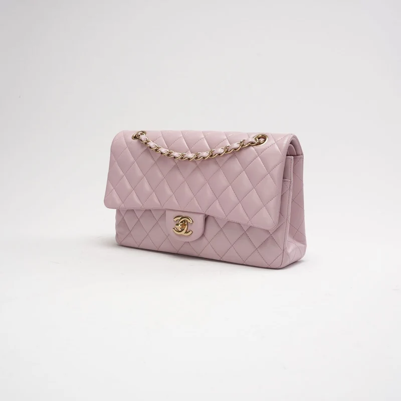 Chanel Pink Quilted Medium Classic Double Flap Bag 2017