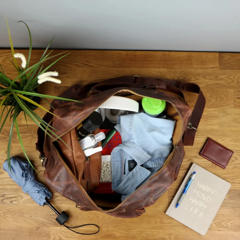 kleine Reisetasche Weekender Handgepäck Leder 45cm braun LE2009