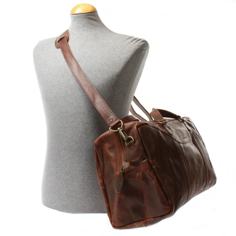kleine Reisetasche Weekender Handgepäck Leder 45cm braun LE2009