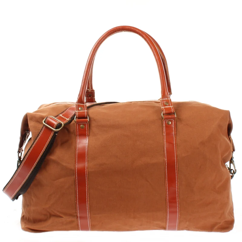 Reisetasche Weekender Handgepäck Leder Canvas cognac LE2010
