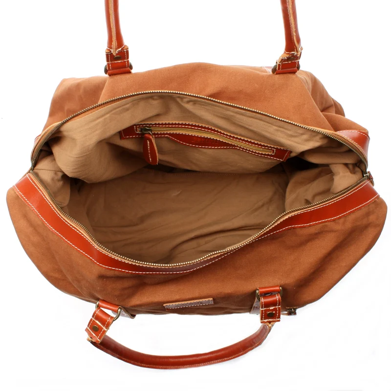 Reisetasche Weekender Handgepäck Leder Canvas cognac LE2010