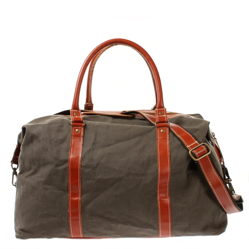 Reisetasche Weekender Handgepäck Leder Canvas grau LE2010
