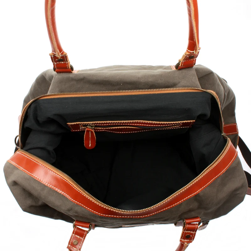 Reisetasche Weekender Handgepäck Leder Canvas grau LE2010