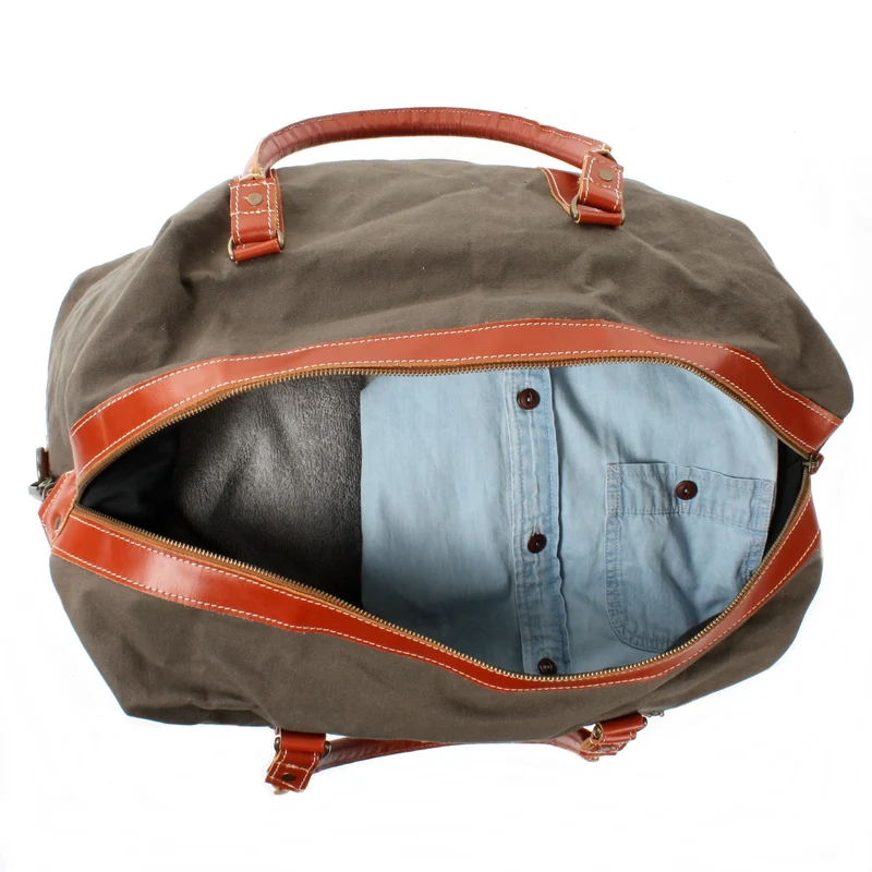 Reisetasche Weekender Handgepäck Leder Canvas grau LE2010