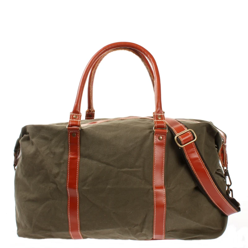 Reisetasche Weekender Handgepäck Leder Canvas grün LE2010