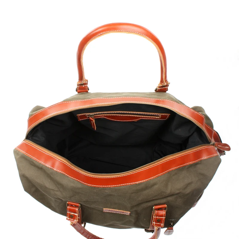 Reisetasche Weekender Handgepäck Leder Canvas grün LE2010