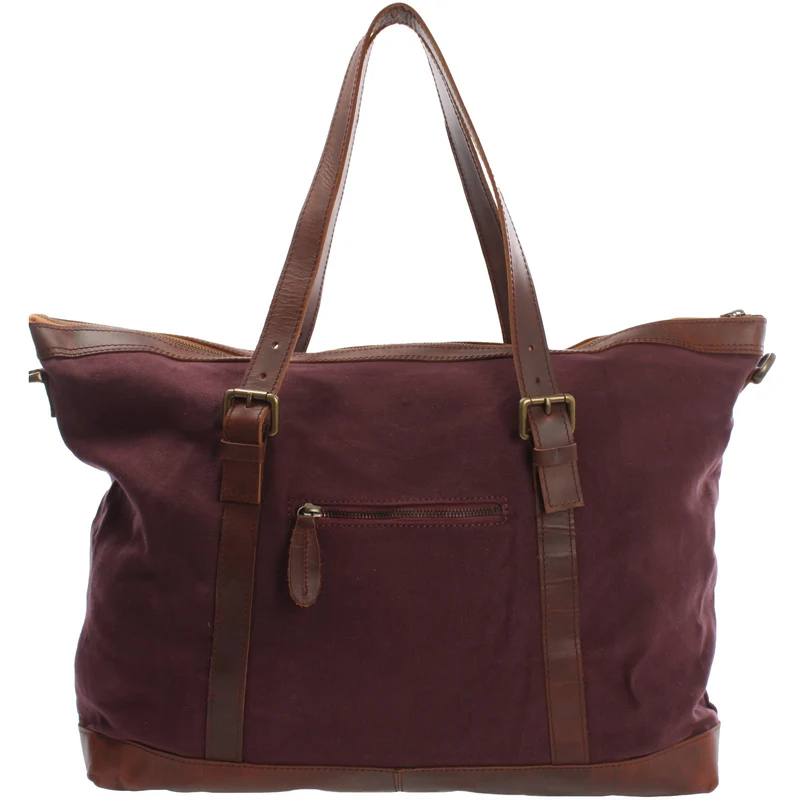 Weekender Reisetasche Shopper Damen Herren Leder Canvas bordeaux LE2013