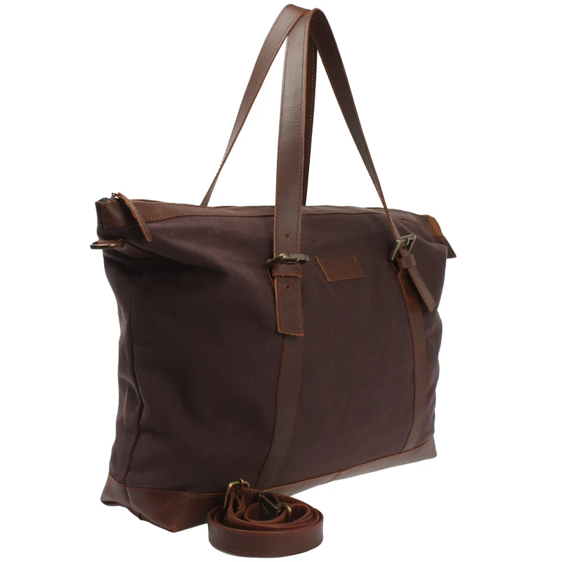 Weekender Reisetasche Shopper Damen Herren Leder Canvas mokka LE2013