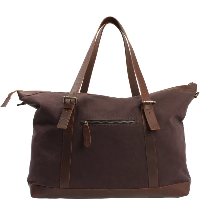 Weekender Reisetasche Shopper Damen Herren Leder Canvas mokka LE2013