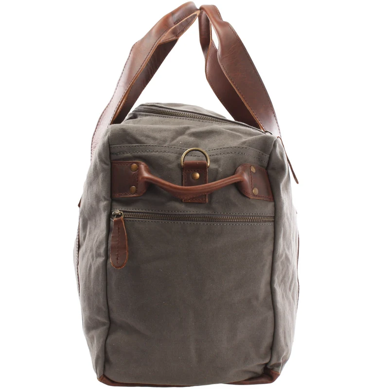 Weekender Sporttasche Reisetasche Damen Herren Leder Canvas 55cm grau LE2014