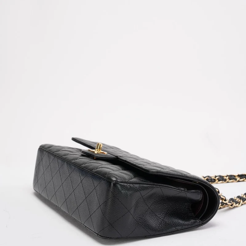 Chanel Schwarze Medium Classic Double Flap Quilted Caviar 2016