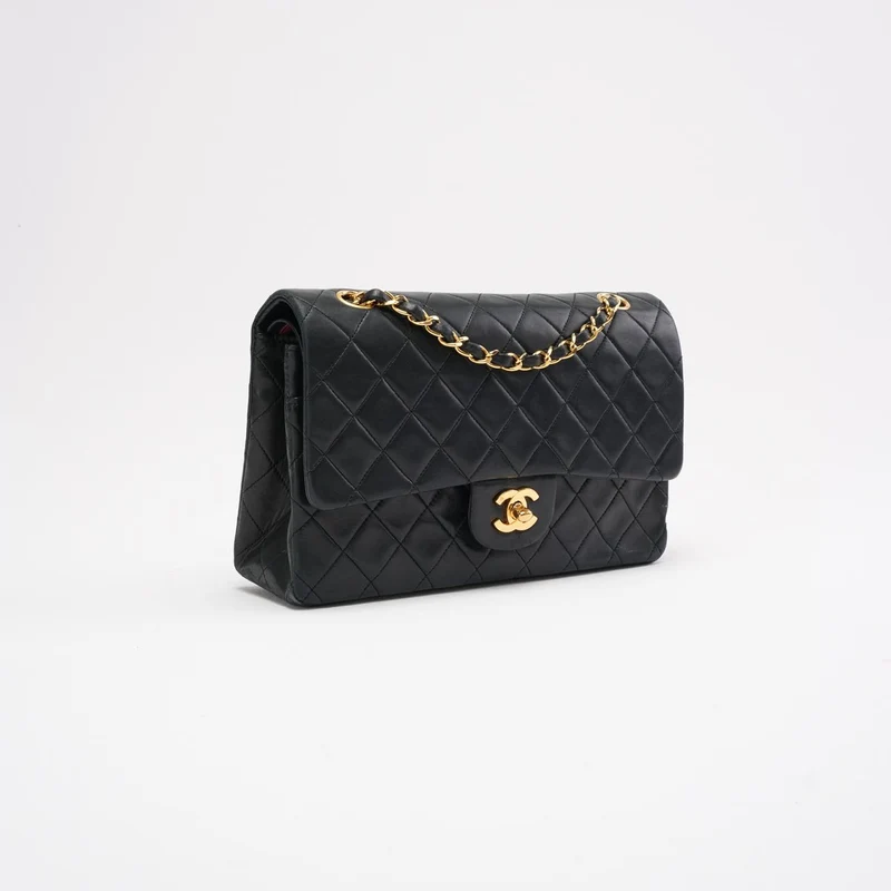 Chanel Vintage Schwarze Klassische Doppelflap-Tasche 1991