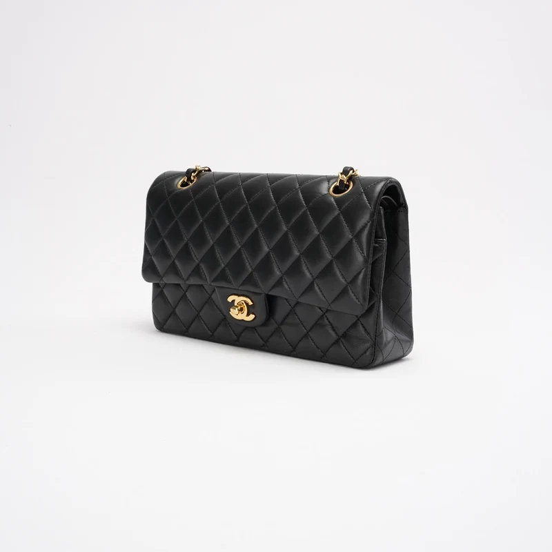 Chanel Schwarze Medium Classic Double Flap Bag aus gestepptem Leder, 2014
