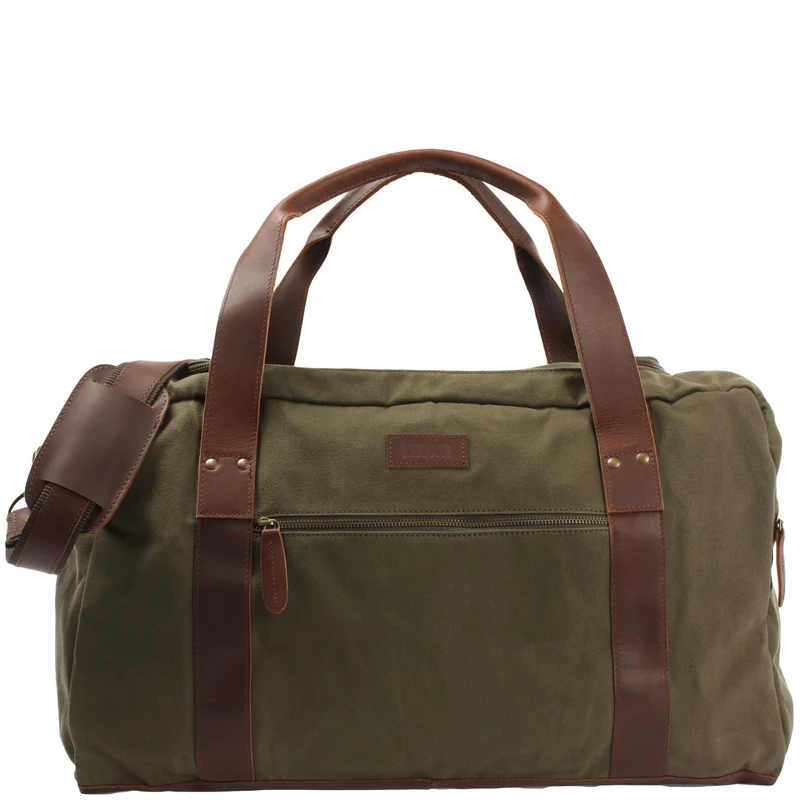Weekender Sporttasche Reisetasche Damen Herren Leder Canvas 55cm grün LE2014