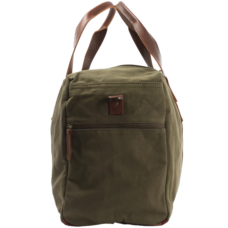 Weekender Sporttasche Reisetasche Damen Herren Leder Canvas 55cm grün LE2014