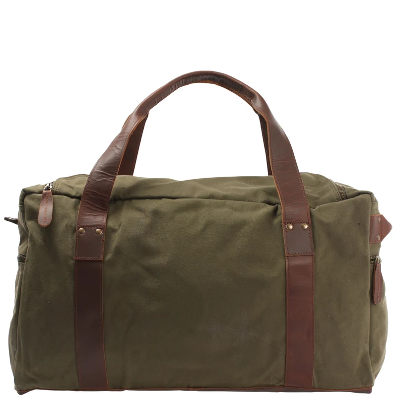 Weekender Sporttasche Reisetasche Damen Herren Leder Canvas 55cm grün LE2014