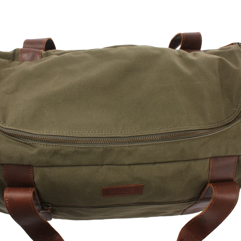 Weekender Sporttasche Reisetasche Damen Herren Leder Canvas 55cm grün LE2014
