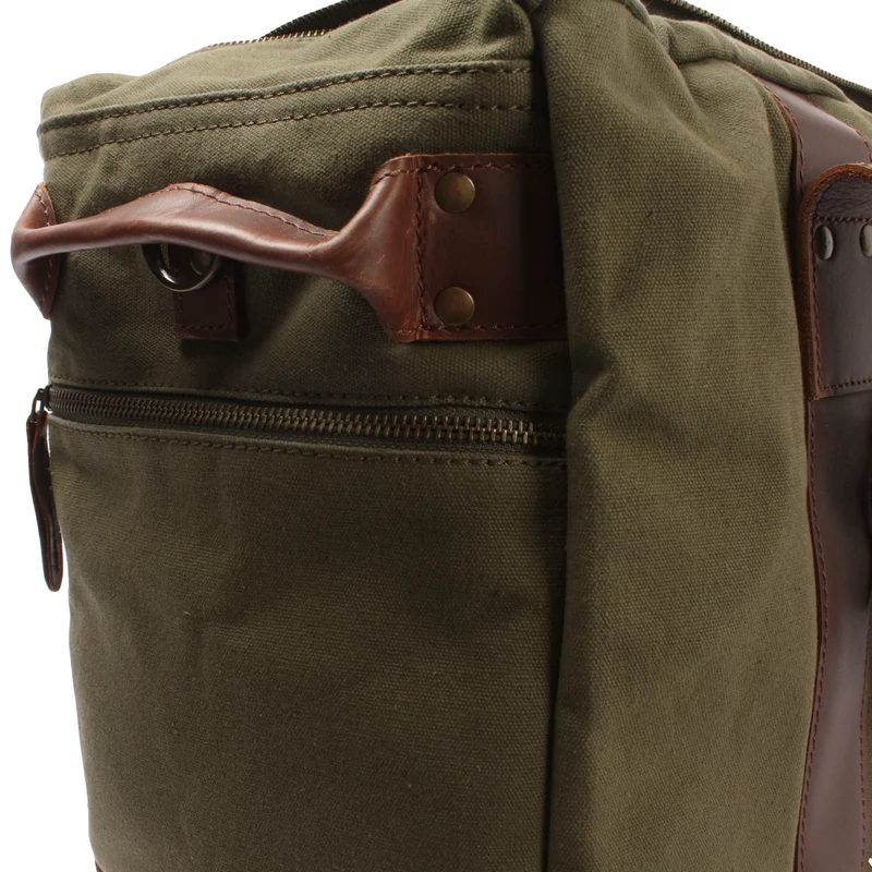 Weekender Sporttasche Reisetasche Damen Herren Leder Canvas 55cm grün LE2014