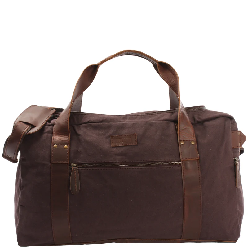 Weekender Sporttasche Reisetasche Damen Herren Leder Canvas 55cm mokka LE2014
