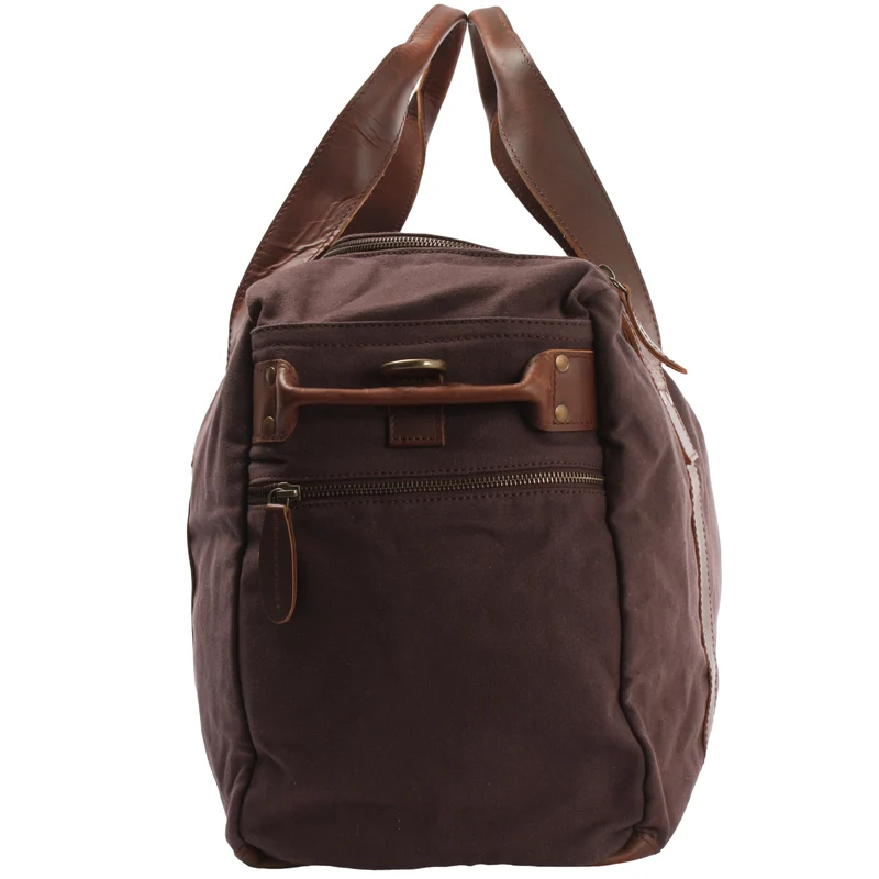 Weekender Sporttasche Reisetasche Damen Herren Leder Canvas 55cm mokka LE2014