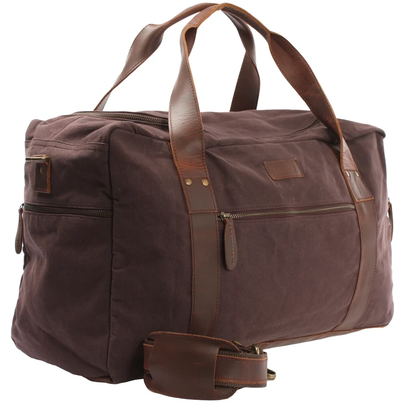 Weekender Sporttasche Reisetasche Damen Herren Leder Canvas 55cm mokka LE2014