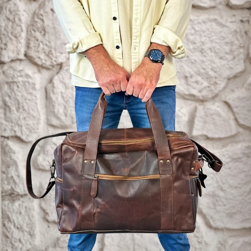 Weekender Sporttasche Reisetasche Ledertasche Damen Herren Leder 55cm braun LE2014