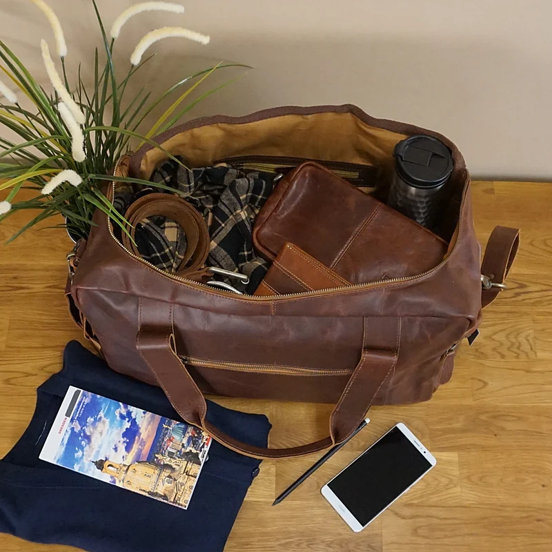 Weekender Sporttasche Reisetasche Ledertasche Damen Herren Leder 55cm braun LE2014