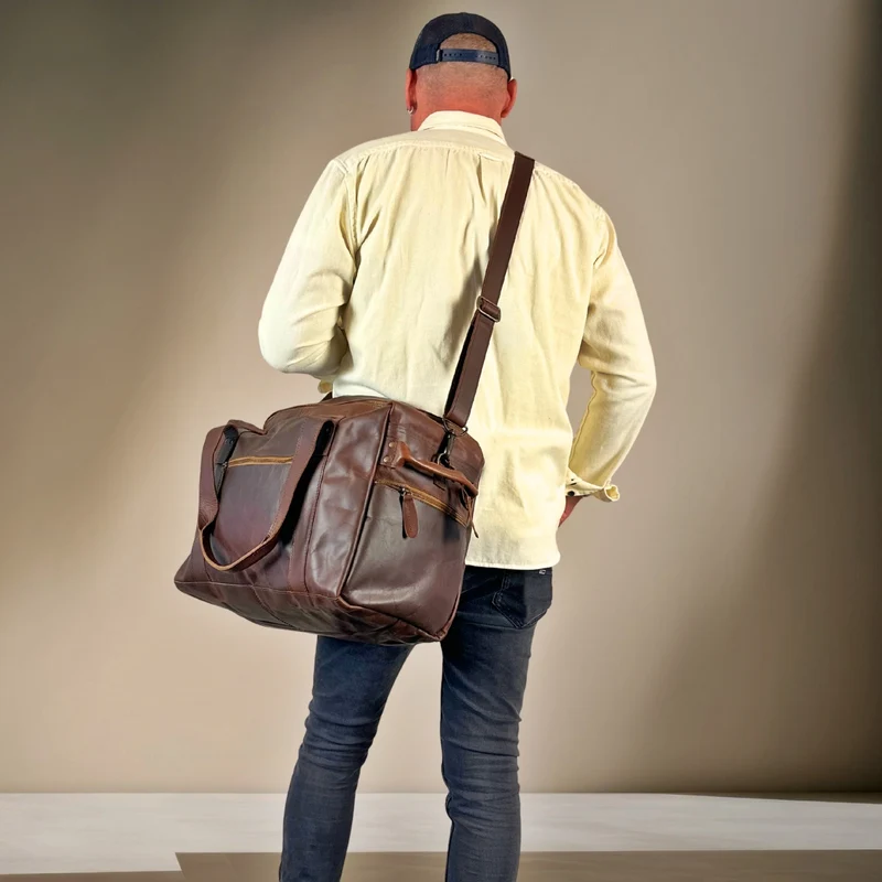 Weekender Sporttasche Reisetasche Ledertasche Damen Herren Leder 55cm braun LE2014