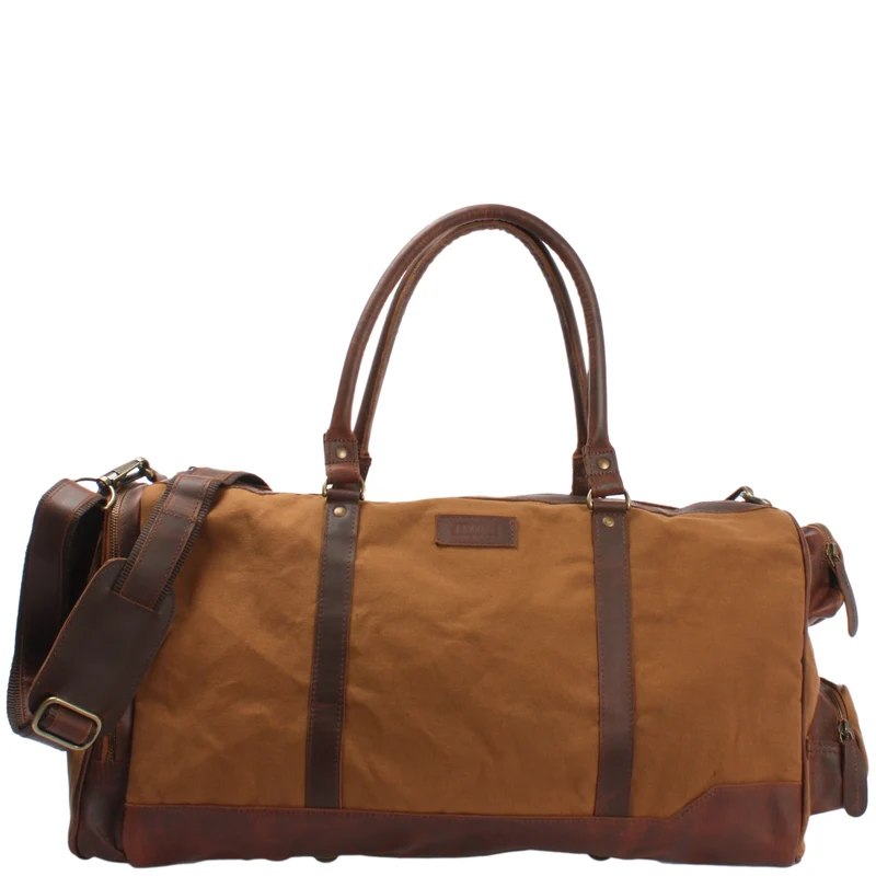 Reisetasche Weekender Sporttasche Leder Canvas 55cm cognac LE2017