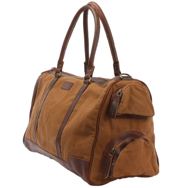Reisetasche Weekender Sporttasche Leder Canvas 55cm cognac LE2017