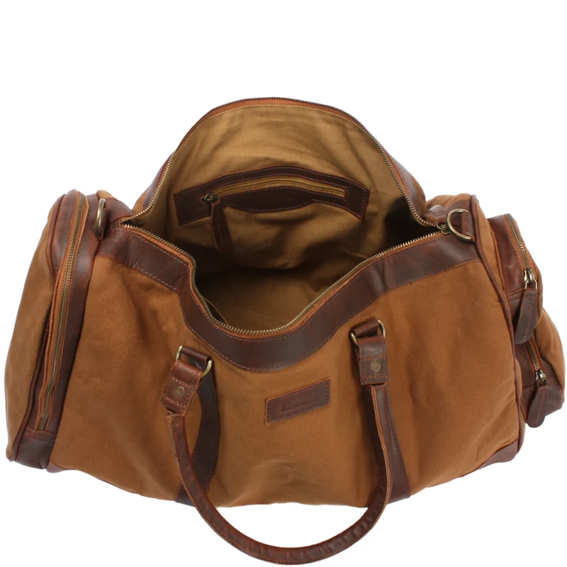 Reisetasche Weekender Sporttasche Leder Canvas 55cm cognac LE2017