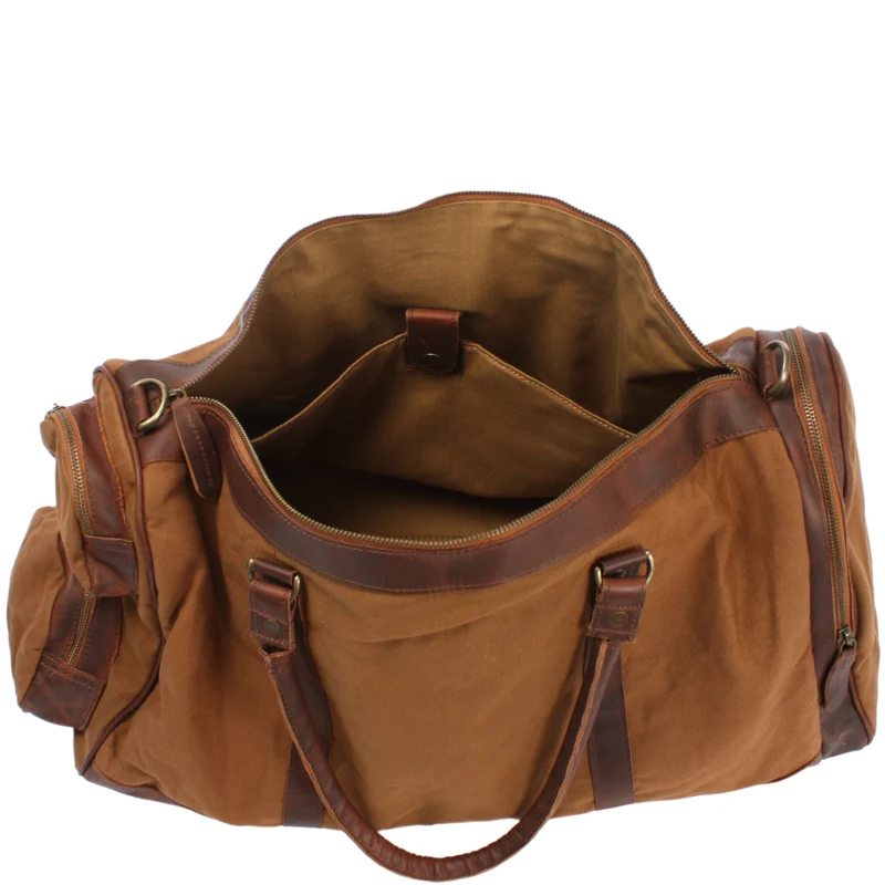 Reisetasche Weekender Sporttasche Leder Canvas 55cm cognac LE2017