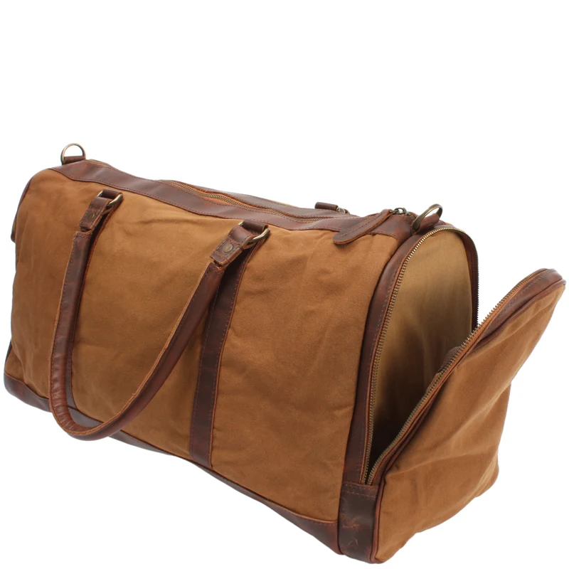 Reisetasche Weekender Sporttasche Leder Canvas 55cm cognac LE2017