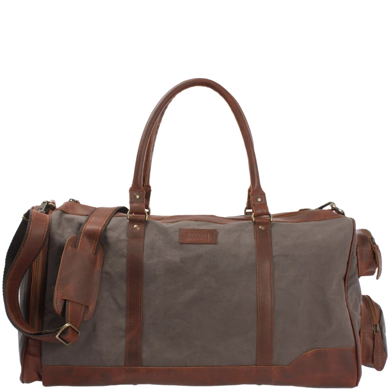 Reisetasche Weekender Sporttasche Damen Herren Leder Canvas 55cm grau LE2017