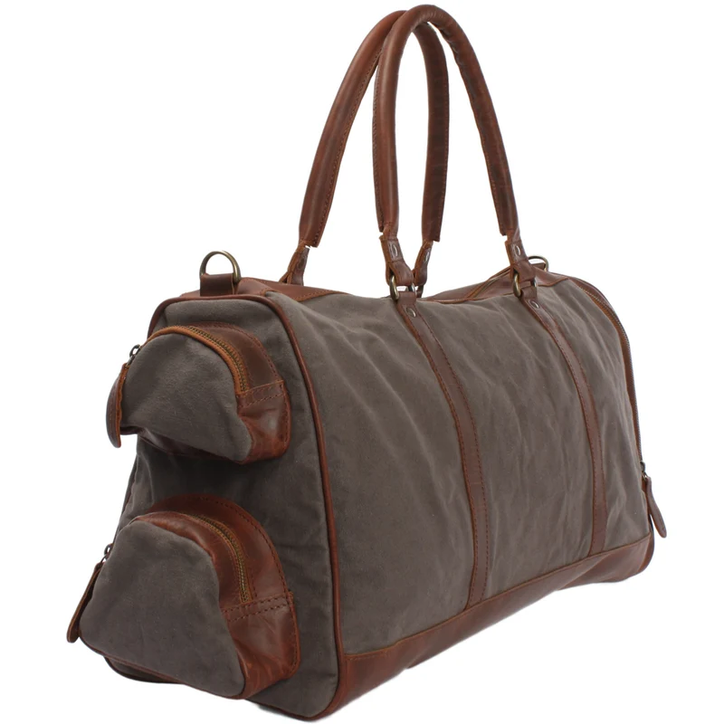 Reisetasche Weekender Sporttasche Damen Herren Leder Canvas 55cm grau LE2017