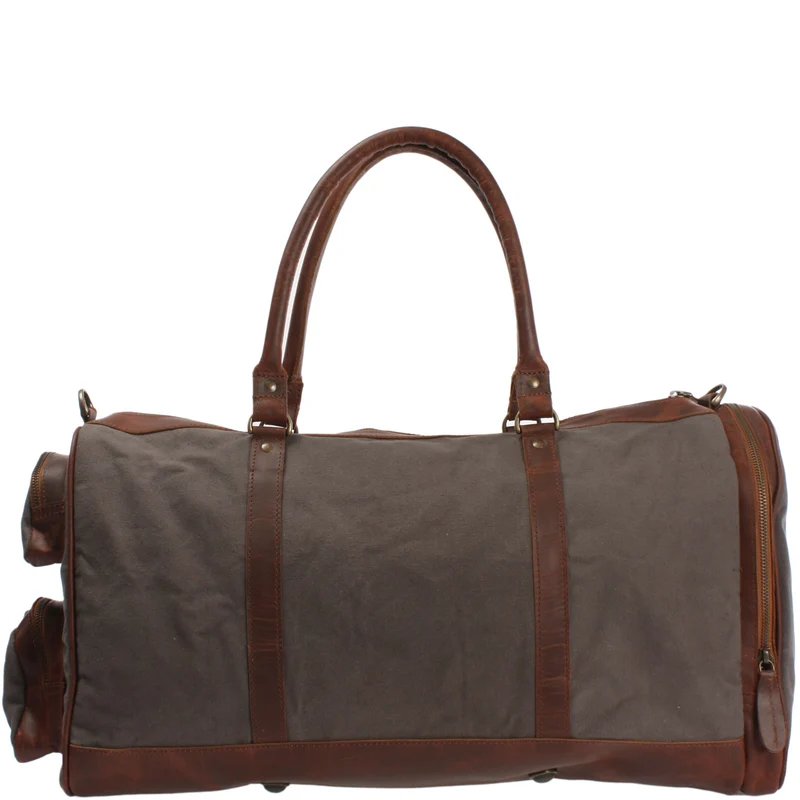 Reisetasche Weekender Sporttasche Damen Herren Leder Canvas 55cm grau LE2017