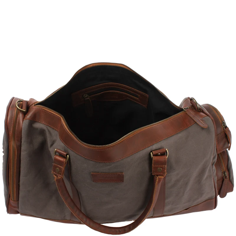 Reisetasche Weekender Sporttasche Damen Herren Leder Canvas 55cm grau LE2017