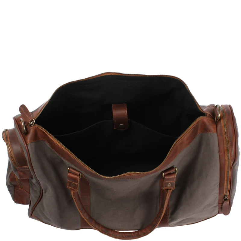 Reisetasche Weekender Sporttasche Damen Herren Leder Canvas 55cm grau LE2017