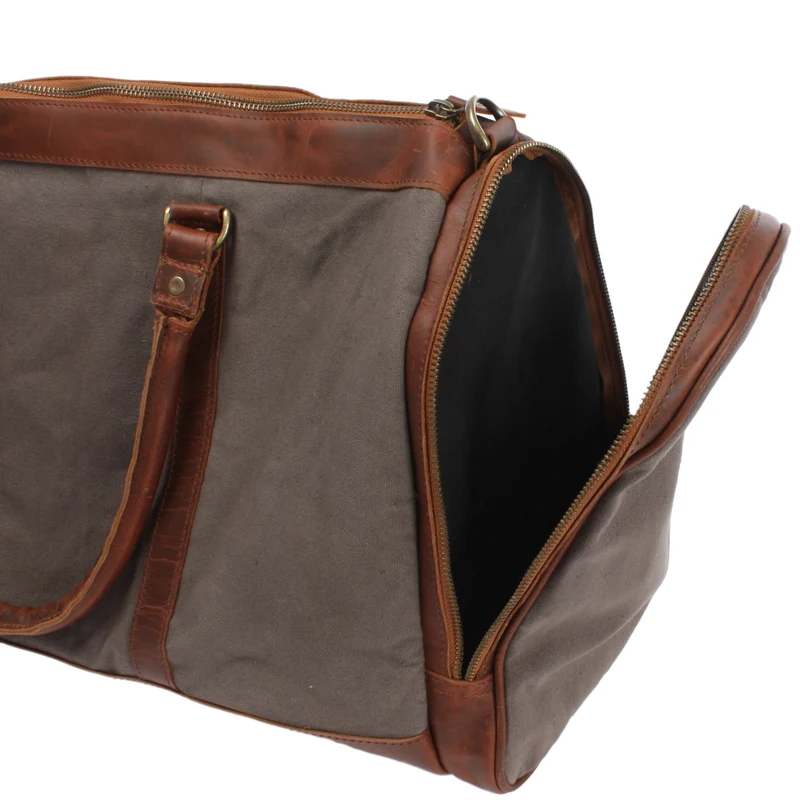 Reisetasche Weekender Sporttasche Damen Herren Leder Canvas 55cm grau LE2017