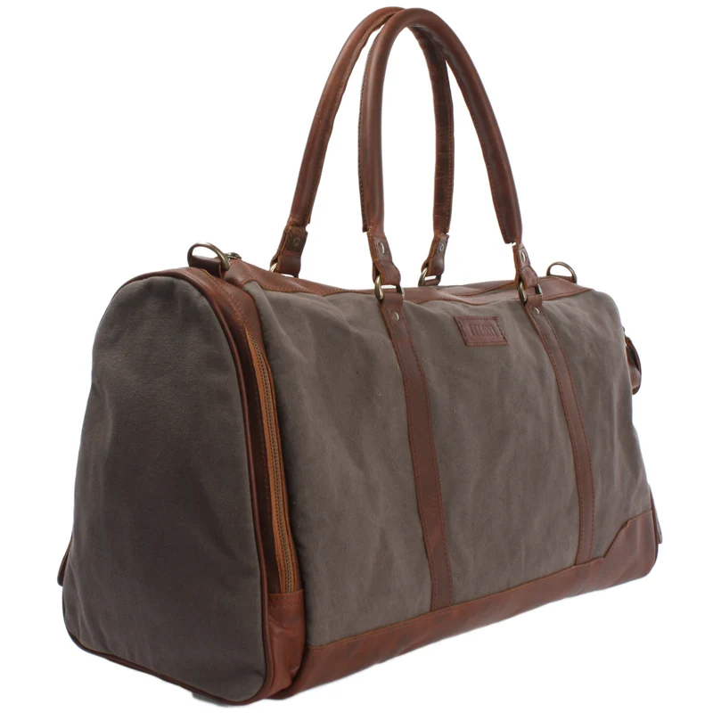 Reisetasche Weekender Sporttasche Damen Herren Leder Canvas 55cm grau LE2017