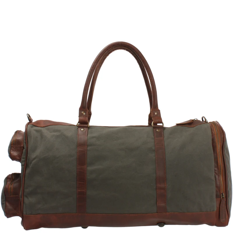 Reisetasche Weekender Sporttasche Damen Herren Leder Canvas 55cm grün LE2017