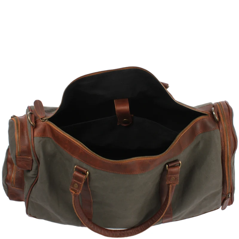 Reisetasche Weekender Sporttasche Damen Herren Leder Canvas 55cm grün LE2017