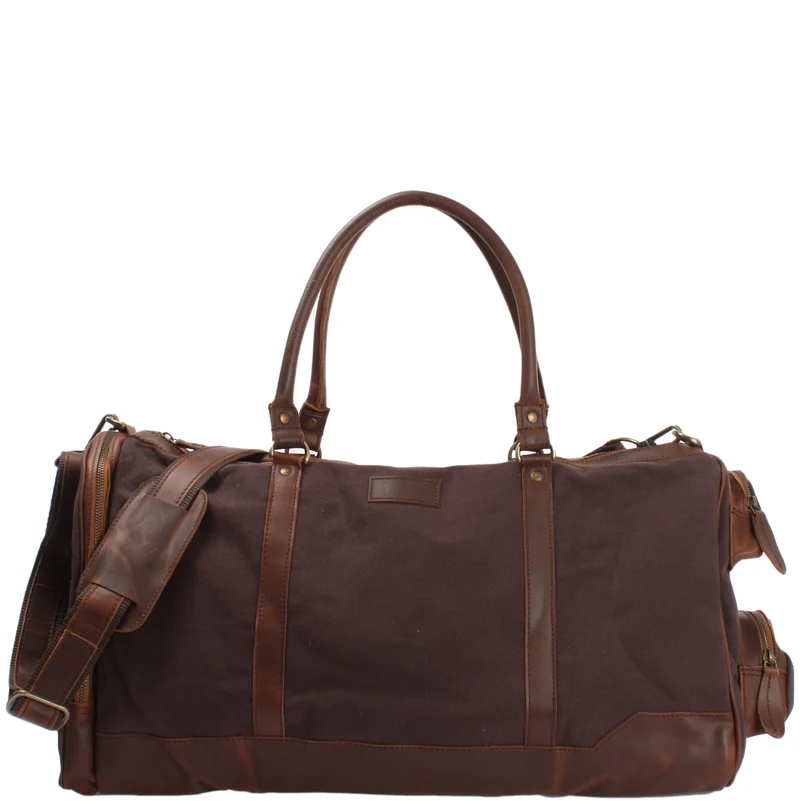 Reisetasche Weekender Sporttasche Damen Herren Leder Canvas 55cm mokka LE2017
