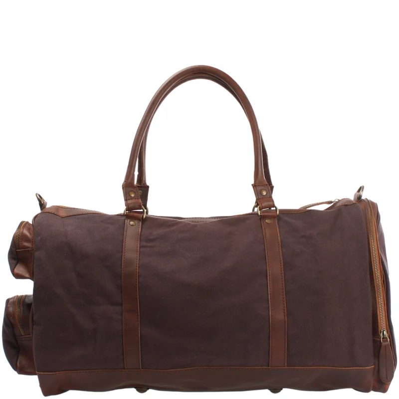 Reisetasche Weekender Sporttasche Damen Herren Leder Canvas 55cm mokka LE2017
