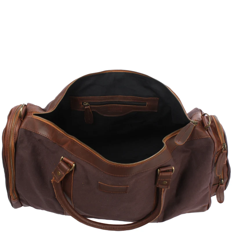 Reisetasche Weekender Sporttasche Damen Herren Leder Canvas 55cm mokka LE2017